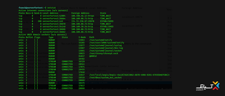 اجرای دستور netstat برای کسب اطلاعات
