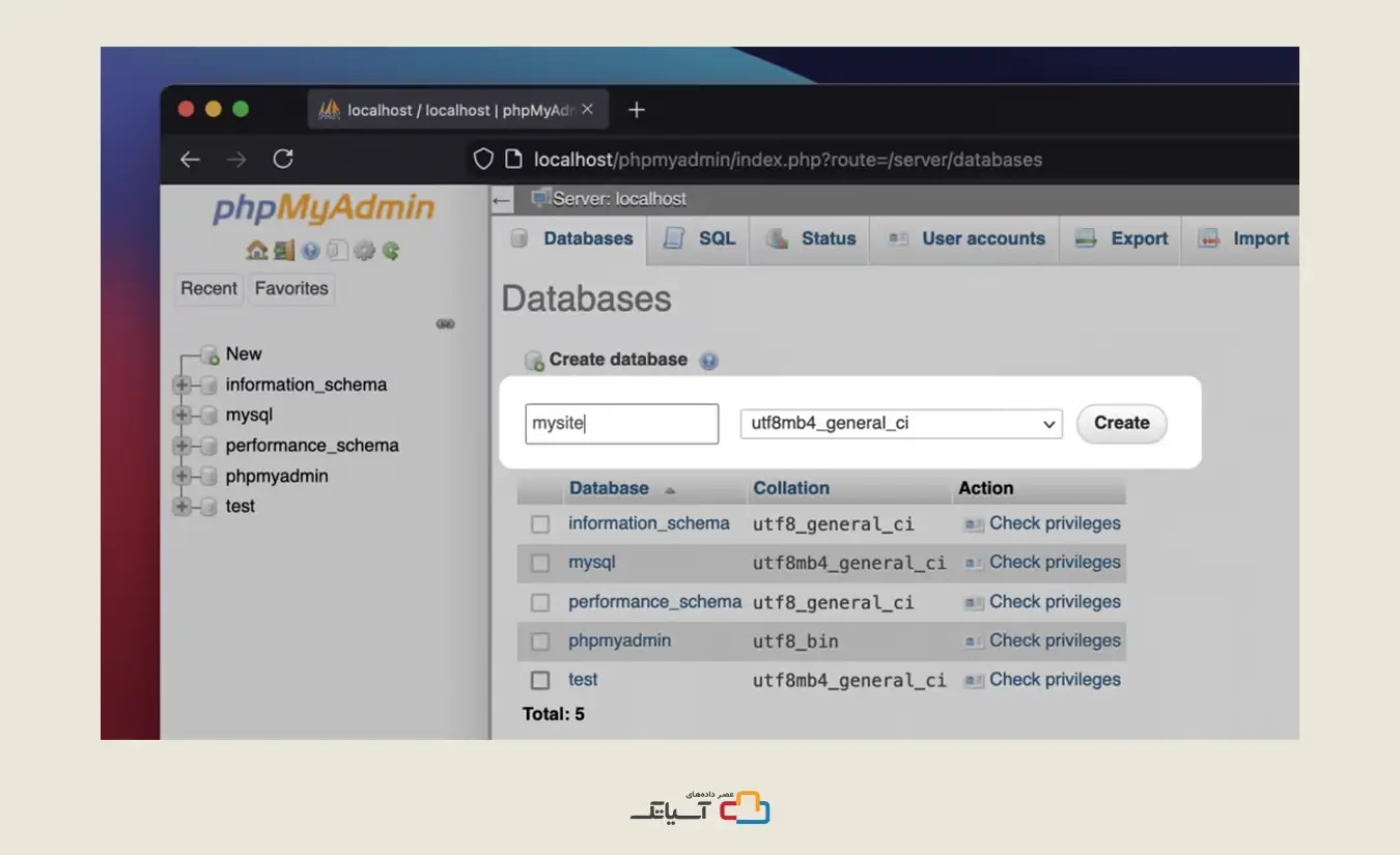 کلیک روی دکمه Create