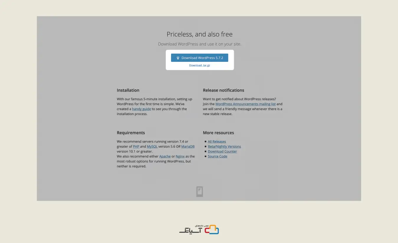 کلیک روی Download WordPress