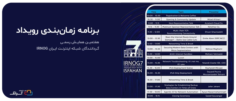 جدول زمانبندی رویداد IRNOG7 ایرناگ 7 در اصفهان به میزبانی cloud.ir